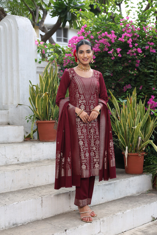 Damini Wine Kurta Set