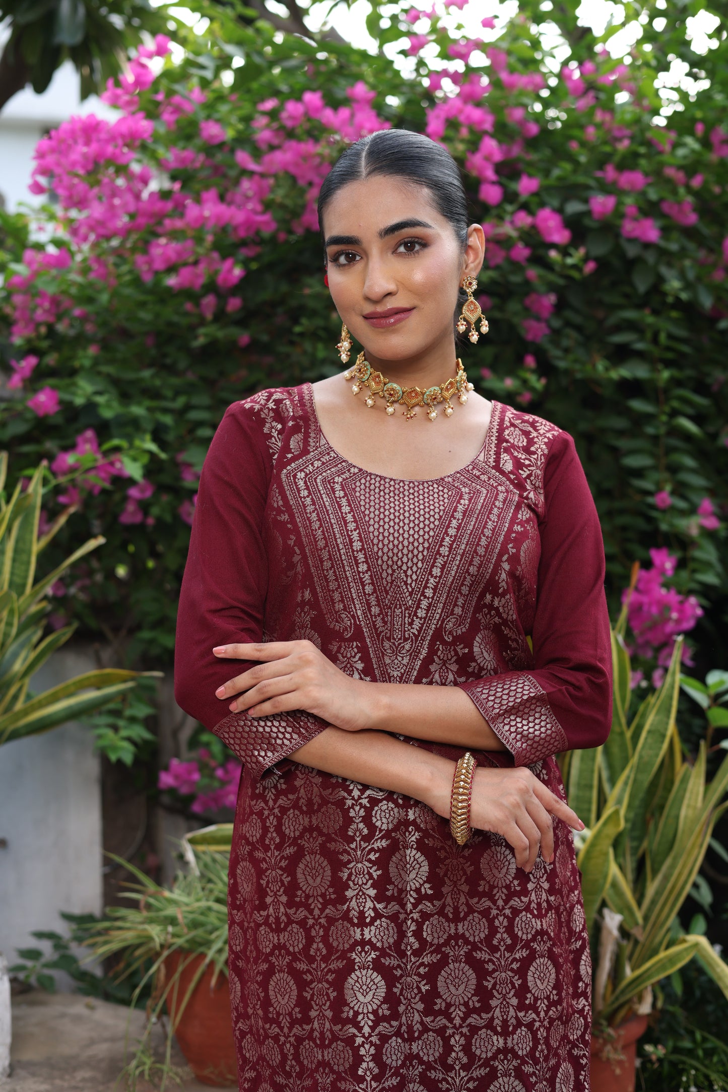 Damini Wine Kurta Set