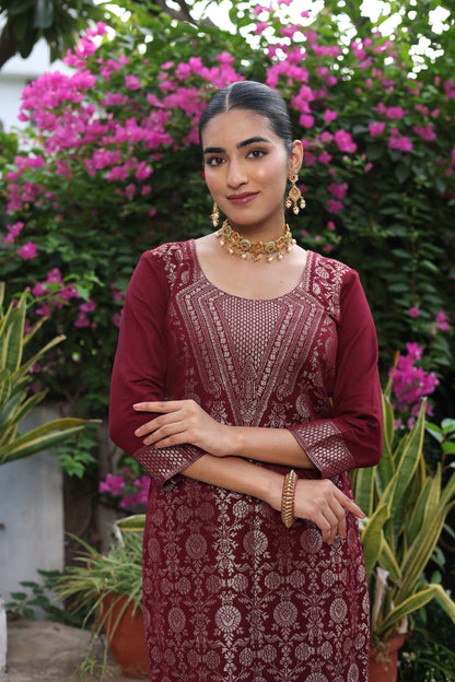 Damini Wine Kurta Set