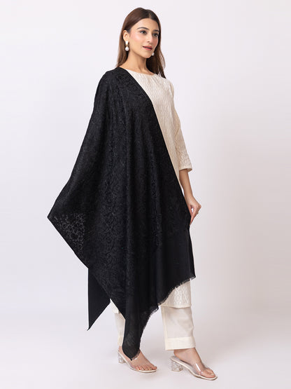 Tillaari Black Aari Embroidered Stole with Stone Work