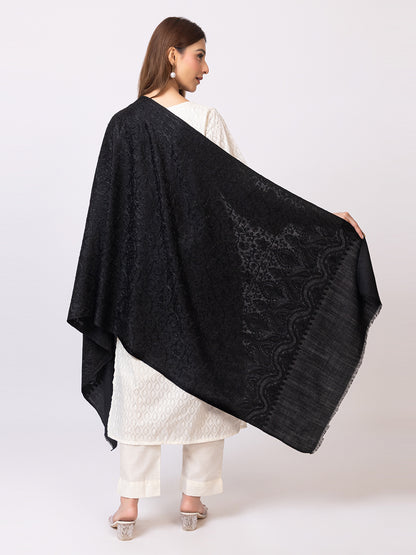 Tillaari Black Aari Embroidered Stole with Stone Work